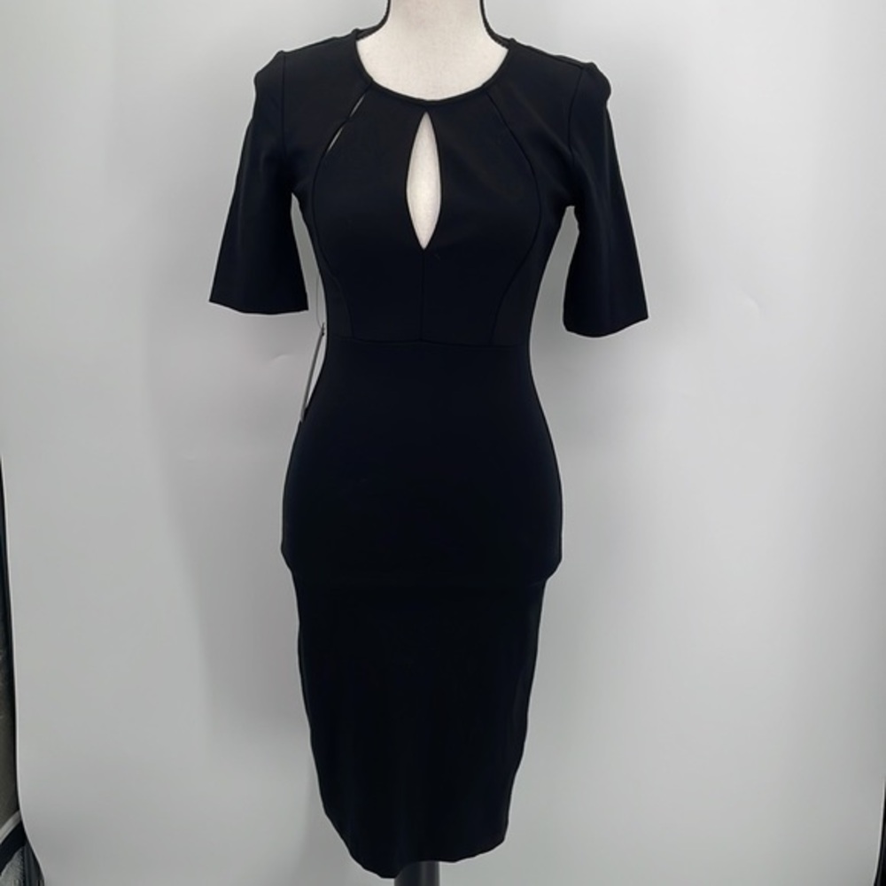 NWT Marciano black short sleeve bandage dress keyhole neckline XS